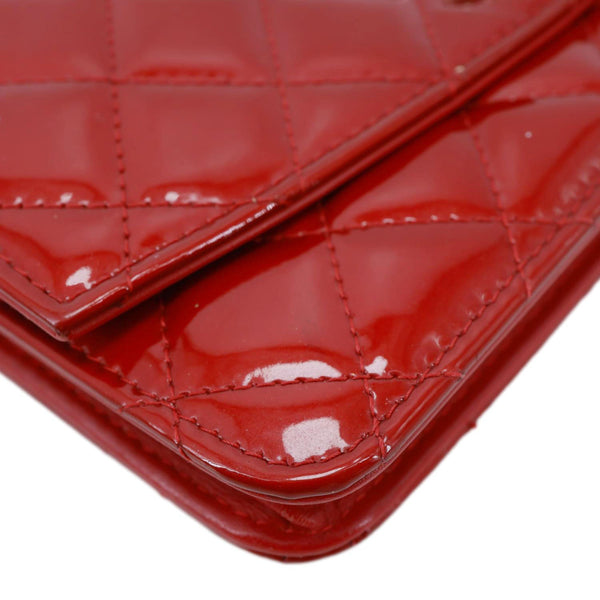 CHANEL Brilliant WOC Quilted Patent Leather Crossbody Wallet Red