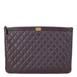 CHANEL Boy O Case Large Quilted Lambskin Leather Zip Pouch Purple