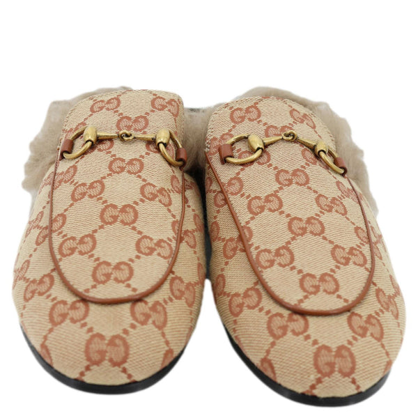 GUCCI Princetown Monogram Fur Men's Mules Size 37.5 Beige
