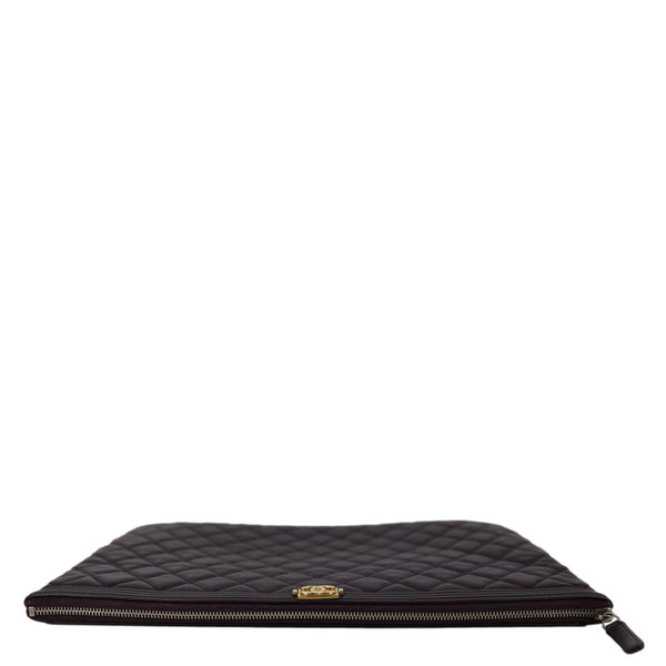 CHANEL Boy O Case Large Quilted Lambskin Leather Zip Pouch Purple