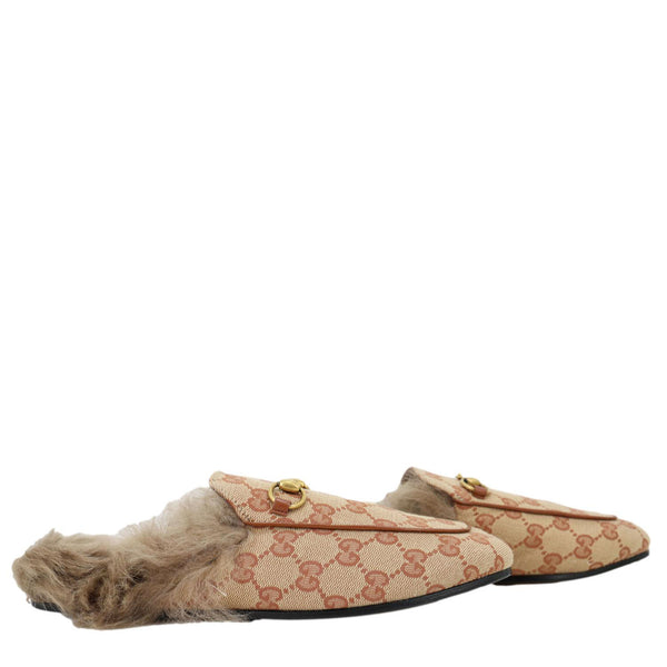 GUCCI Princetown Monogram Fur Men's Mules Size 37.5 Beige