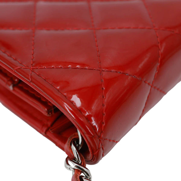 CHANEL Brilliant WOC Quilted Patent Leather Crossbody Wallet Red