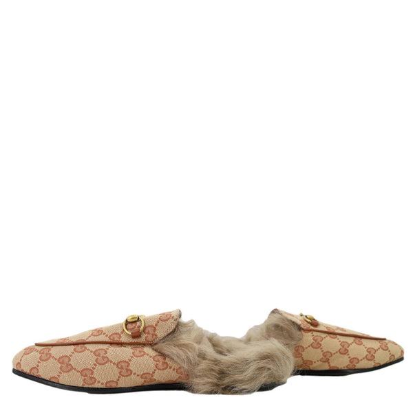 GUCCI Princetown Monogram Fur Men's Mules Size 37.5 Beige