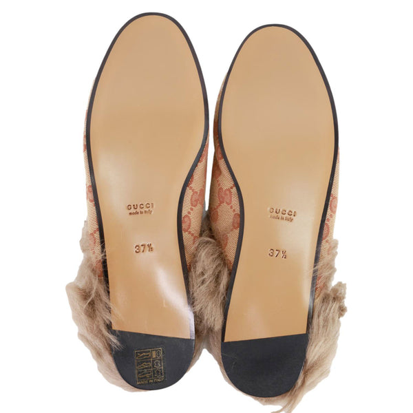 GUCCI Princetown Monogram Fur Men's Mules Size 37.5 Beige