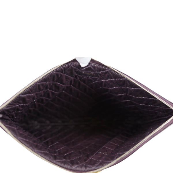 CHANEL Boy O Case Large Quilted Lambskin Leather Zip Pouch Purple
