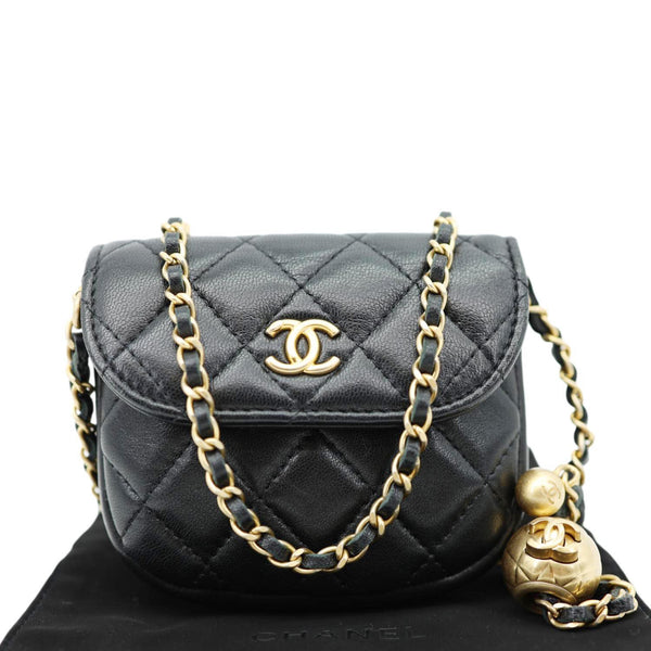 CHANEL Pearl Crush Quilted Lambskin Leather Waist Bag Black