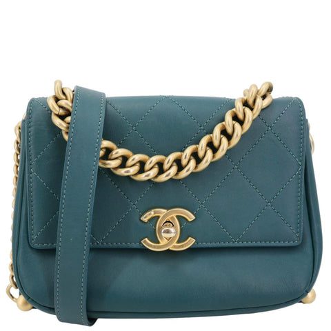 Chanel CC Stitched Flap Calfskin Leather Crossbody Bag Green