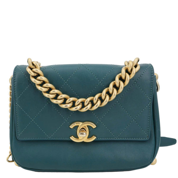 Chanel CC Stitched Flap Calfskin Leather Crossbody Bag Green