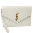 YVES SAINT LAURENT Monogram Leather Wristlet Clutch White