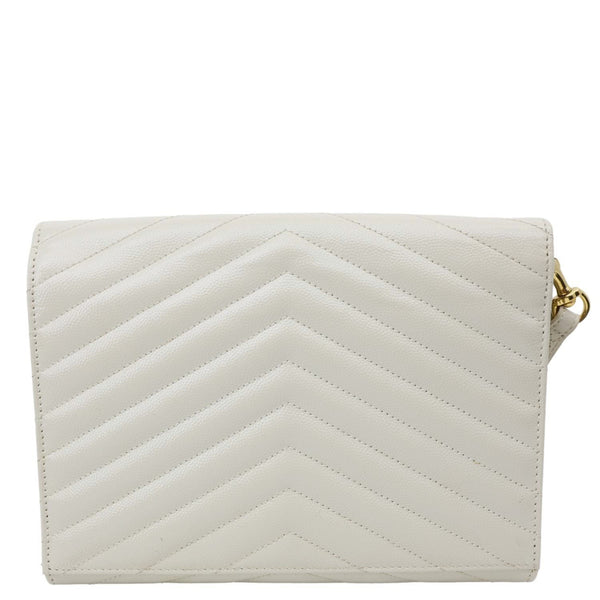 YVES SAINT LAURENT Monogram Leather Wristlet Clutch White