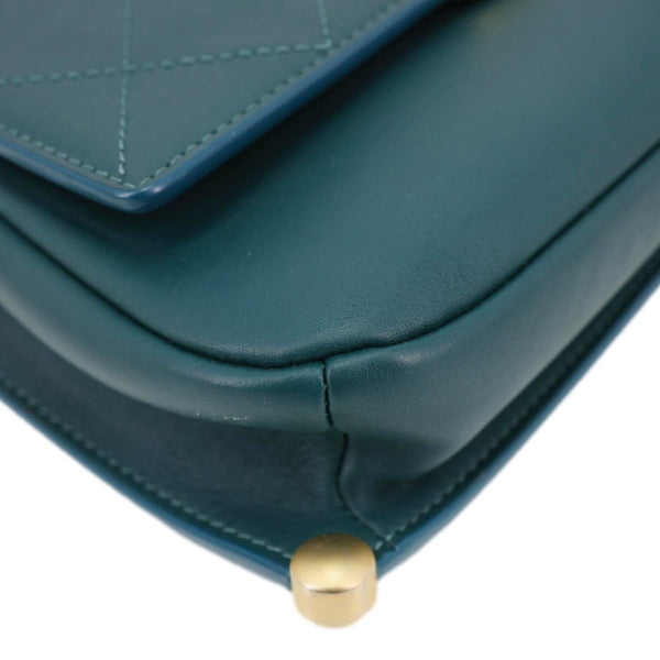 Chanel CC Stitched Flap Calfskin Leather Crossbody Bag Green