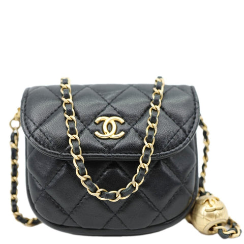 CHANEL Pearl Crush Quilted Lambskin Leather Waist Bag Black