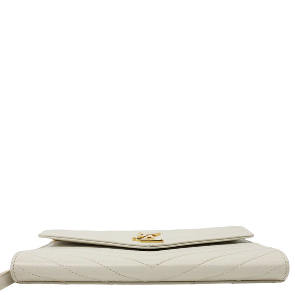 YVES SAINT LAURENT Monogram Leather Wristlet Clutch White