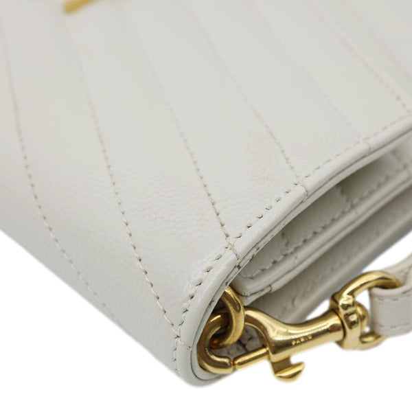 YVES SAINT LAURENT Monogram Leather Wristlet Clutch White