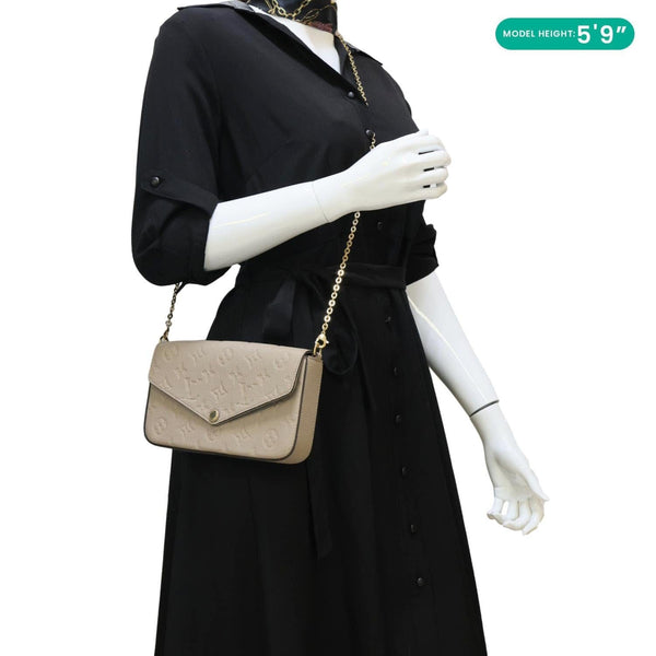 LOUIS VUITTON Felicie Pochette Monogram Empreinte Leather Crossbody Bag Beige