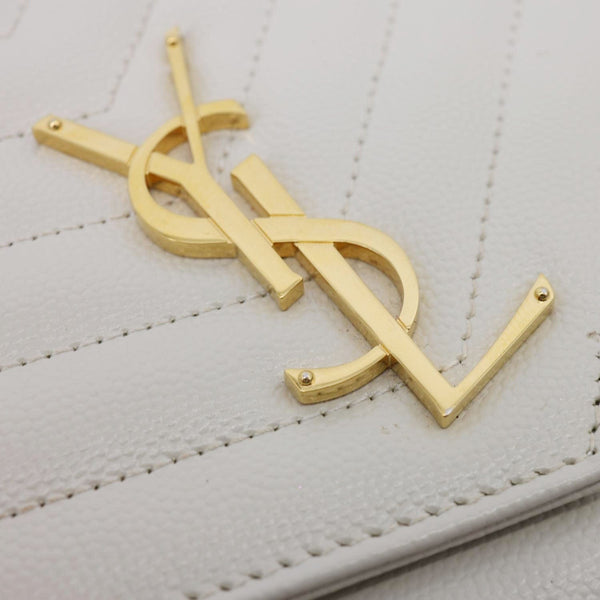 YVES SAINT LAURENT Monogram Leather Wristlet Clutch White