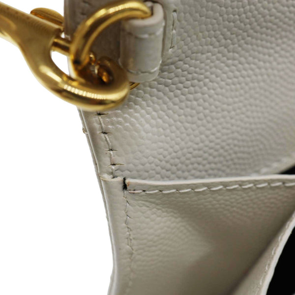 YVES SAINT LAURENT Monogram Leather Wristlet Clutch White