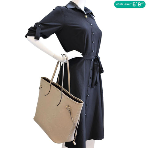 LOUIS VUITTON Neverfull MM Monogram Empreinte Tote Bag Tourterelle