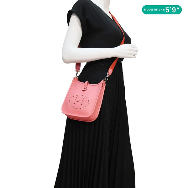 HERMES Evelyne TPM 16 Amazone Clemence Leather Crossbody Bag Pink