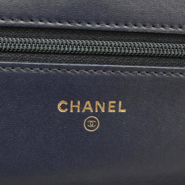 CHANEL Boy Quilted Calfskin Leather Wallet On Chain Crossbody Bag Navy Blue