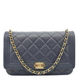 CHANEL Boy Quilted Calfskin Leather Wallet On Chain Crossbody Bag Navy Blue