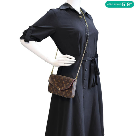 LOUIS VUITTON Felicie Pochette Monogram Canvas Crossbody Bag Brown