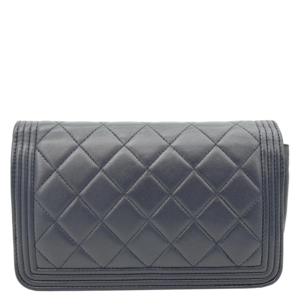 CHANEL Boy Quilted Calfskin Leather Wallet On Chain Crossbody Bag Navy Blue