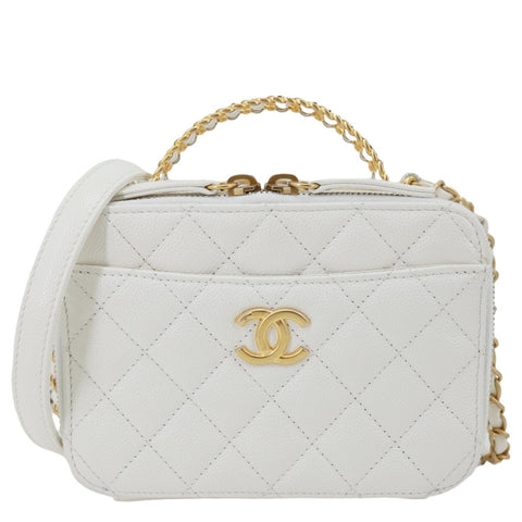 CHANEL Pick Me Up Logo Handle Quilted Caviar Leather Vanity Case White