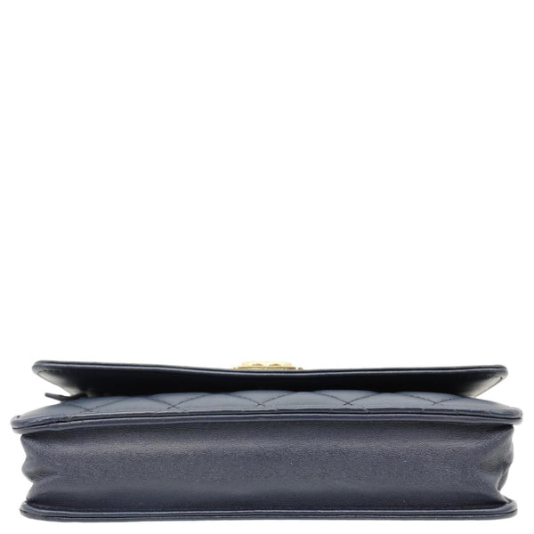 CHANEL Boy Quilted Calfskin Leather Wallet On Chain Crossbody Bag Navy Blue