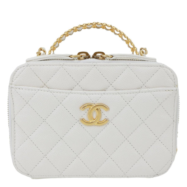 CHANEL Pick Me Up Logo Handle Quilted Caviar Leather Vanity Case White