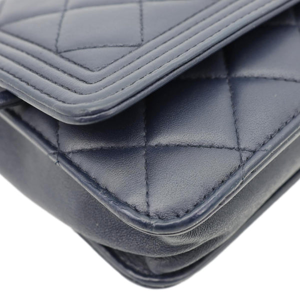 CHANEL Boy Quilted Calfskin Leather Wallet On Chain Crossbody Bag Navy Blue