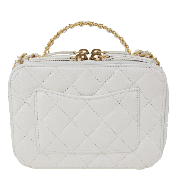 CHANEL Pick Me Up Logo Handle Quilted Caviar Leather Vanity Case White