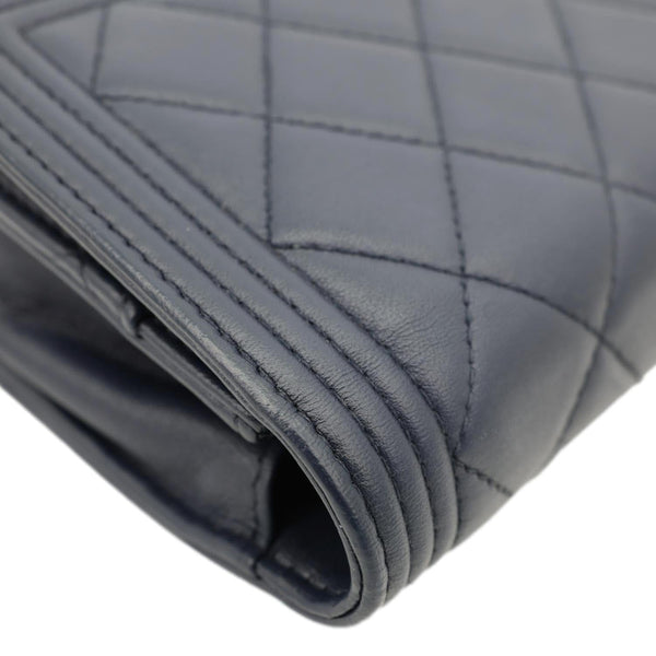 CHANEL Boy Quilted Calfskin Leather Wallet On Chain Crossbody Bag Navy Blue