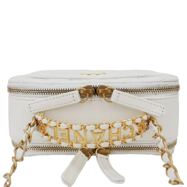 CHANEL Pick Me Up Logo Handle Quilted Caviar Leather Vanity Case White