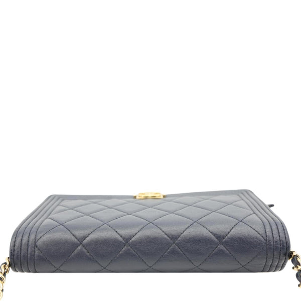 CHANEL Boy Quilted Calfskin Leather Wallet On Chain Crossbody Bag Navy Blue