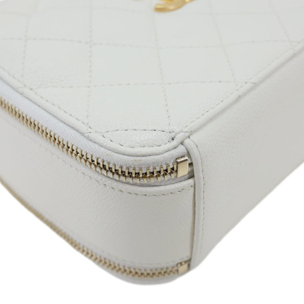 CHANEL Pick Me Up Logo Handle Quilted Caviar Leather Vanity Case White