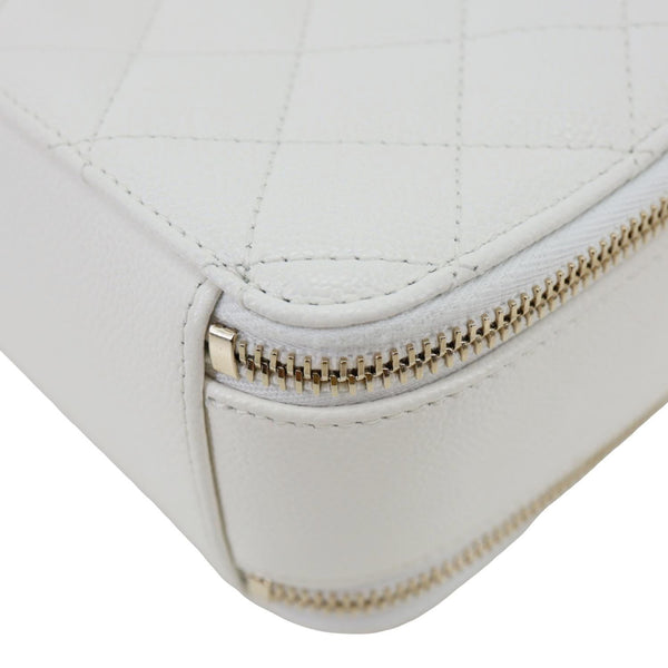 CHANEL Pick Me Up Logo Handle Quilted Caviar Leather Vanity Case White