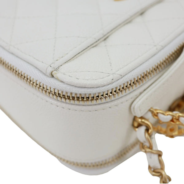 CHANEL Pick Me Up Logo Handle Quilted Caviar Leather Vanity Case White