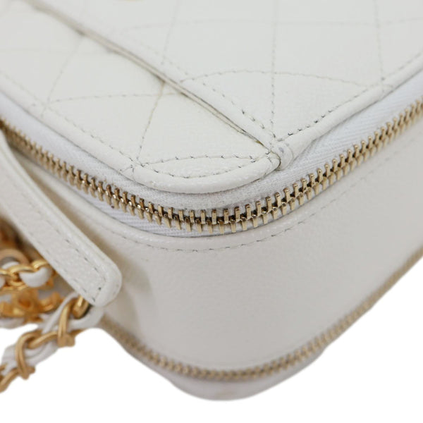 CHANEL Pick Me Up Logo Handle Quilted Caviar Leather Vanity Case White