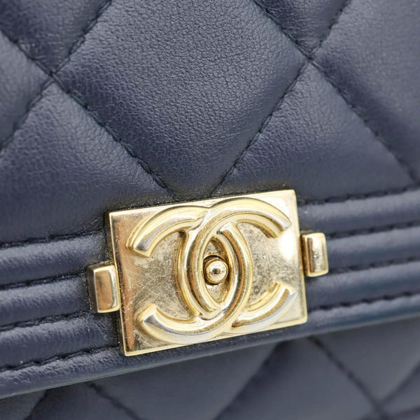 CHANEL Boy Quilted Calfskin Leather Wallet On Chain Crossbody Bag Navy Blue