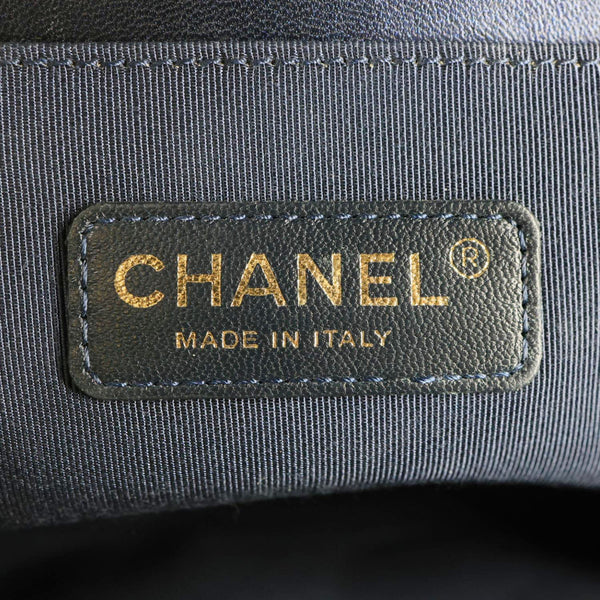 CHANEL Boy Flap Medium Cube Embossed Leather Shoulder Bag Navy Blue