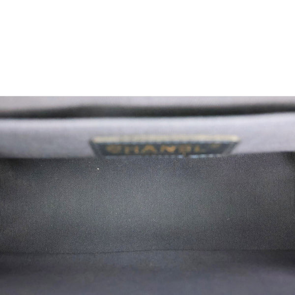 CHANEL Boy Flap Medium Cube Embossed Leather Shoulder Bag Navy Blue