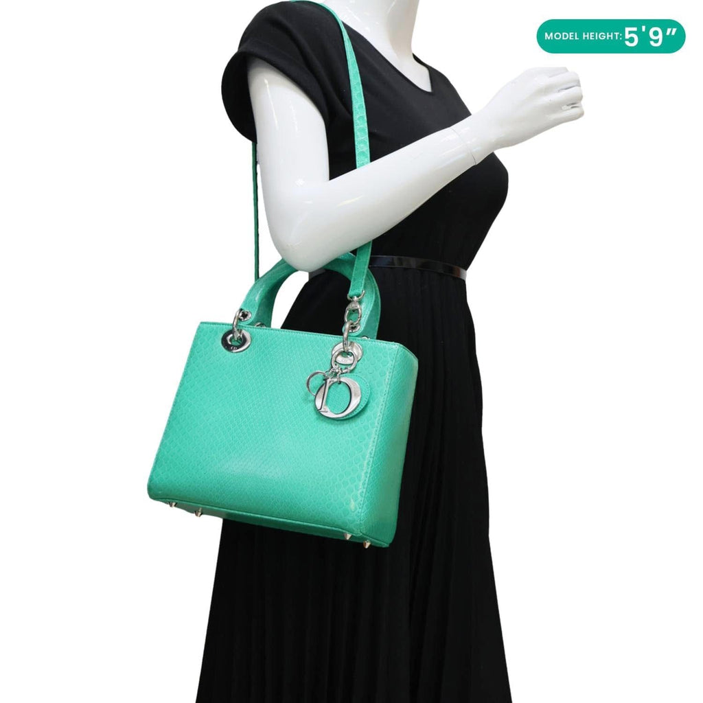 CHRISTIAN DIOR Lady Medium Dior Python Leather Shoulder Bag Green