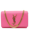 YVES SAINT LAURENT Kate Small Pebbled Leather Chain Crossbody Bag Pink