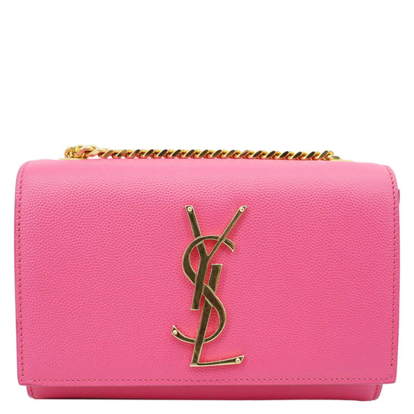 YVES SAINT LAURENT Kate Small Pebbled Leather Chain Crossbody Bag Pink