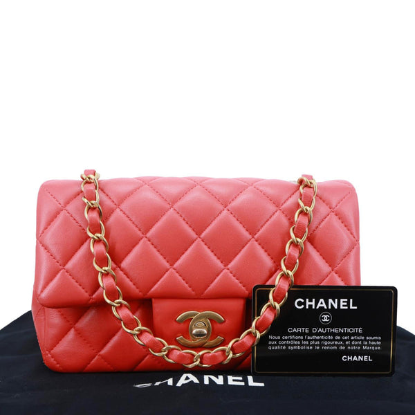 CHANEL Rectangular Flap Mini Quilted Leather Crossbody Bag Red
