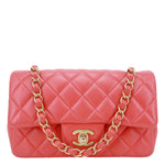 CHANEL Rectangular Flap Mini Quilted Leather Crossbody Bag Red