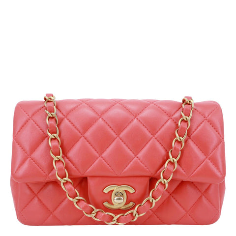 CHANEL Rectangular Flap Mini Quilted Leather Crossbody Bag Red