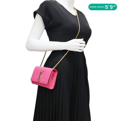 YVES SAINT LAURENT Kate Small Pebbled Leather Chain Crossbody Bag Pink