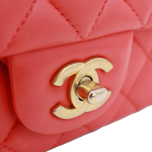 CHANEL Rectangular Flap Mini Quilted Leather Crossbody Bag Red